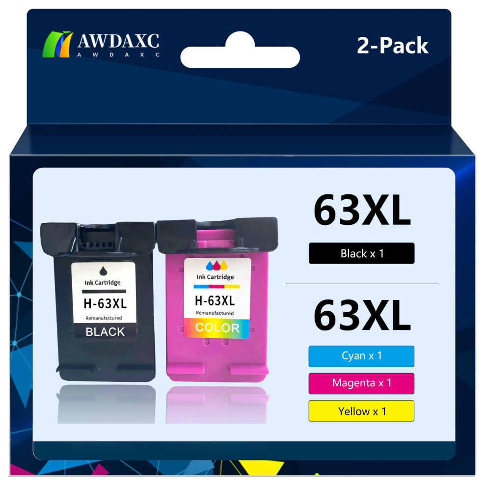 Awdaxc Compatible Ink Cartridges For Hp 63XL, Suitable For Hp 1111/2130/2131/3630/3632/3830/4520/4650/5740/F6u61a, 1- 1-Color Black 9482828740374