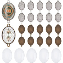 24pcs Double Holes Bracelet Connectors with 24pcs Glass Cabochons - Compatible with DIY Pendant Trays, Cameo Tiles, Memorial Photo Charms for