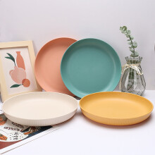 8.9 Inch Wheat Straw Deep Dinner Plates - Microwave and Dishwasher Safe, Sturdy Plastic Dinner Plates - Set Of 4