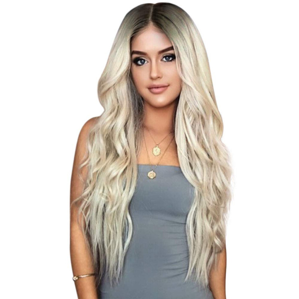Long Wavy Wig 24 Inch Blonde Ombre Synthetic Cosplay Hair with Natural Full Density and Secure Fit