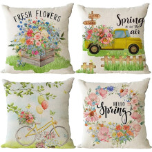 Sæt med 4 pudebetræk i solsikkestil, 16x16, firkantede pudebetræk med gule blomstermotiver, kompatible med 16" indsatser, til sofa, terrasse,