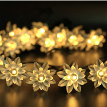 Solar lichtslinger voor buiten, 7 meter, 50 LED's, lotusbloem lichtslinger, waterdicht, voor tuin, gazon, terras, bruiloft, kerstdecoratie (warm wit)