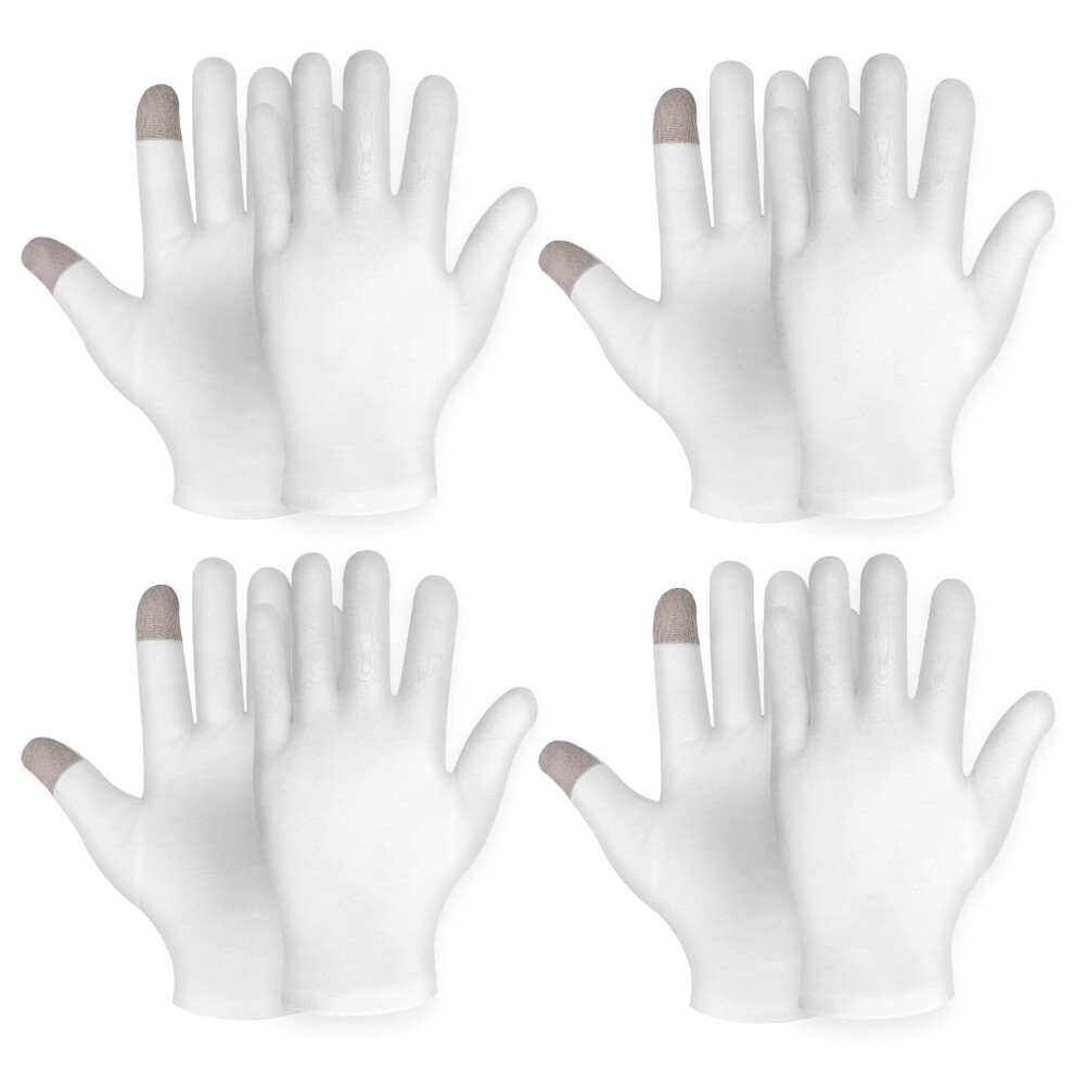 White Moisturizing Gloves For Dry Hands Overnight, Cotton Spa Gloves With Touchscreen Friendly Design