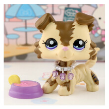 Little Pet LPS Collie #2210 met paarse strikketting, LPS verzamelbaar speelgoed, schattig diertje, hond