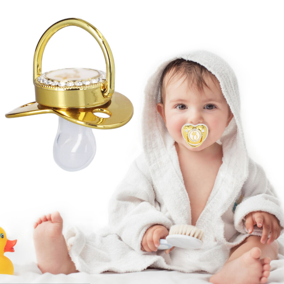 Baby Infant Crown Rhinestone Pacifier With Chain Clip – 6-18 Months Golden