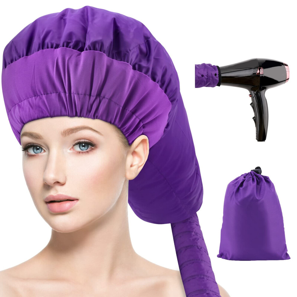 Purple Hair Dryer Bonnet Attachment With Soft Hood, Adjustable Fit And Hose For Deep Conditioning (Purple)