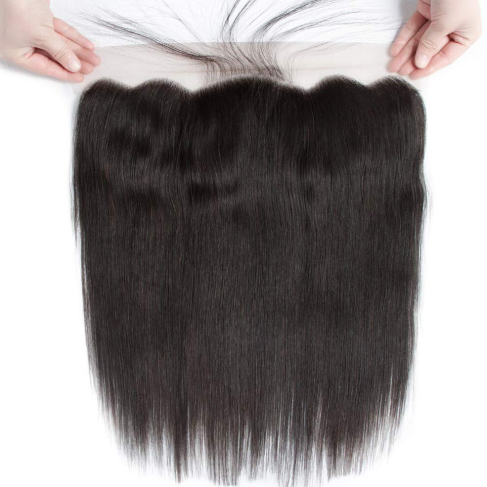 Unisex 13X4 Brazilian Straight Lace Frontal With Baby Hair, Pre Plucked Human Hair Closure 10 Inch