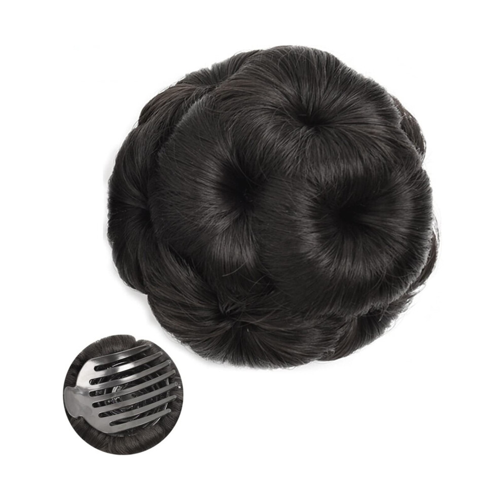 Unisex Messy Bun Hair Piece Curly Chignon Ponytail Clip Hairpiece With Secure Claw Clip Nf1112