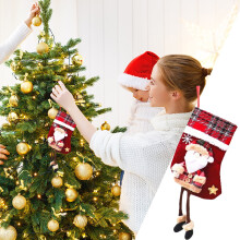 Weihnachtsstrumpf-Anhänger, 3D-Leinenbeutel-Dekoration, zum Aufhängen für Senioren, kompatibel mit Weihnachtsbaumschmuck