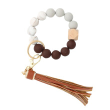 MOUDUO Silikon-Schlüsselanhänger-Armband für Damen, Perlenarmband mit Lederquaste, Heimdekoration