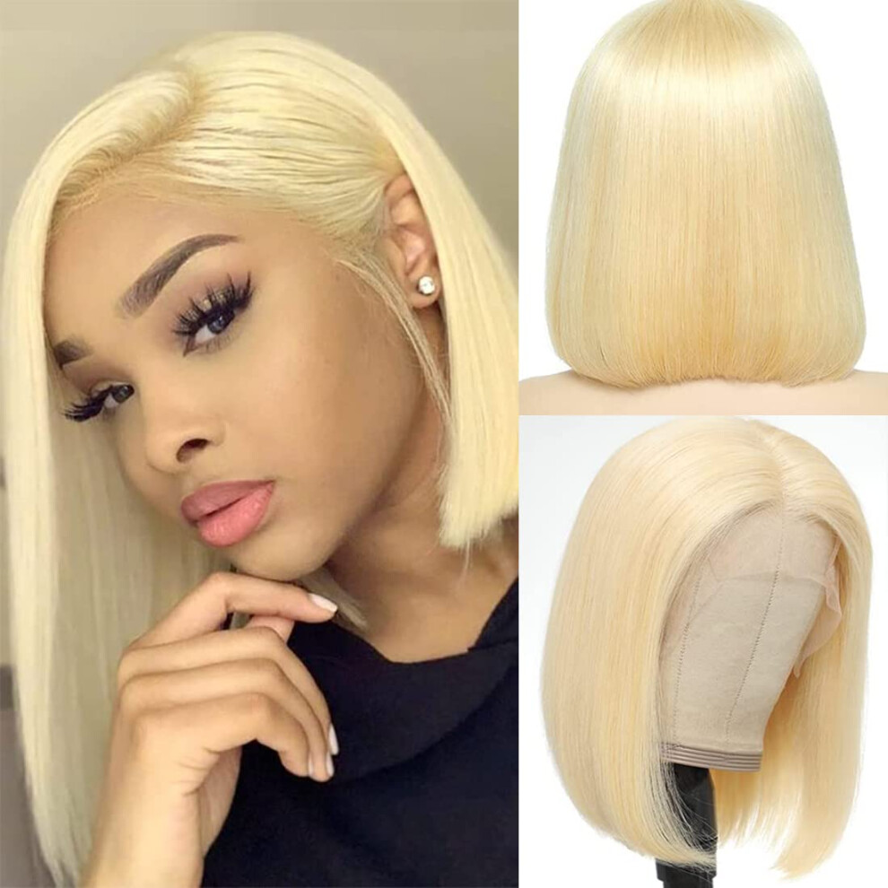 Unisex 613 Blonde Bob Wig Human Hair 13X4 Hd Lace Frontal Pre Plucked 150% Density With Baby Hair