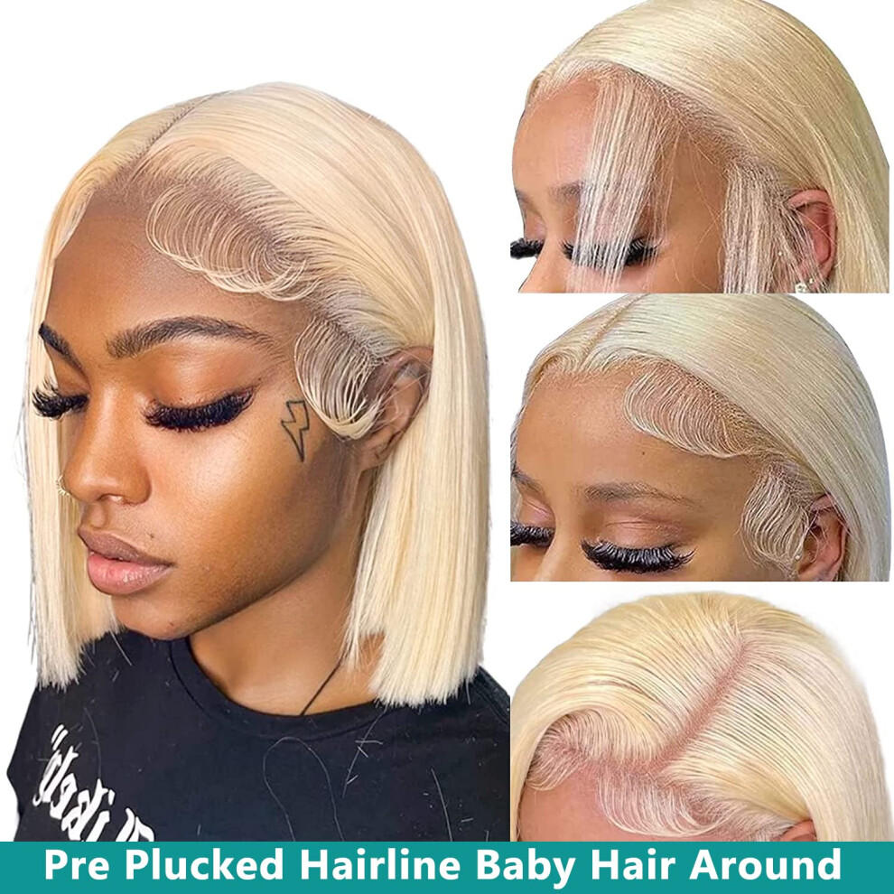 Unisex Blonde Bob Wig 613 Human Hair 13X4 Hd Lace Front Pre Plucked Hairline 150% Density 10 Inch