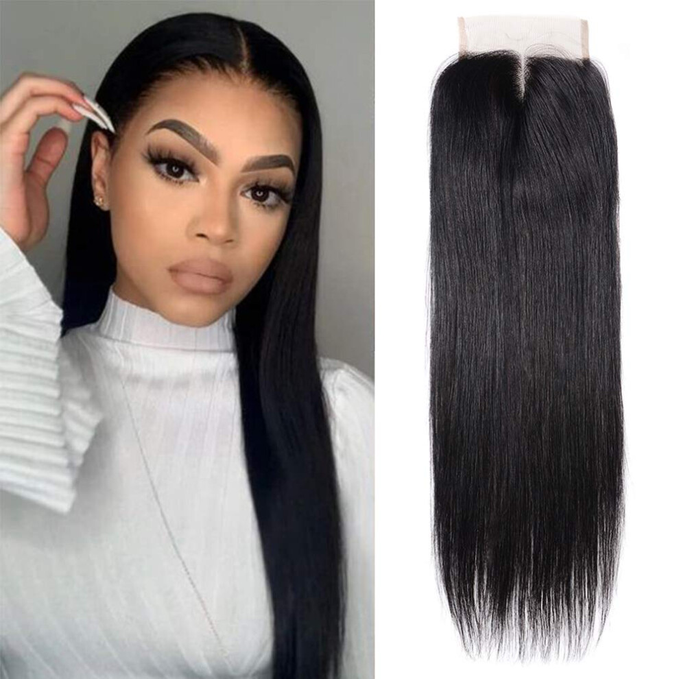 Unisex Black Brazilian Virgin Hair Middle Part Lace Closure 8 Inch Natural 100% Human Hair 4X4 Swiss Lace