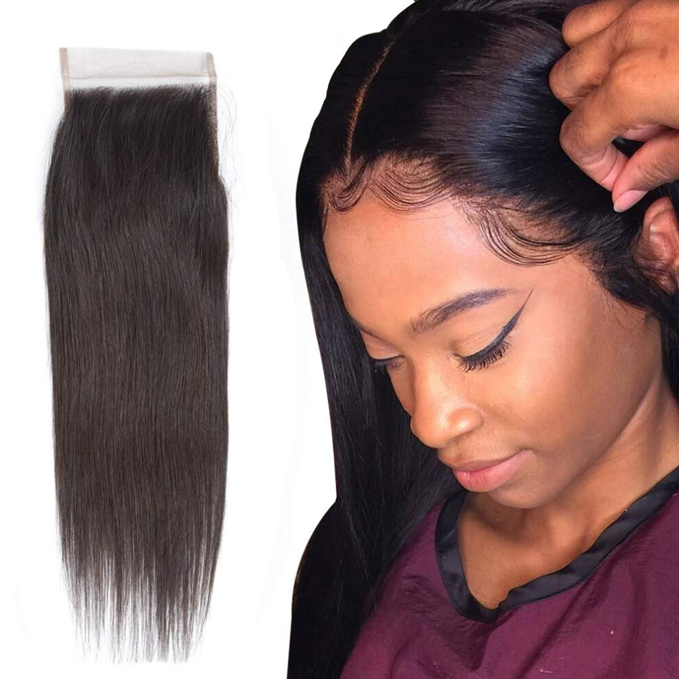Unisex Brazilian Straight Hair Bundles With 4X4 Lace Closure Virgin Human Hair Colorable Soft Texture