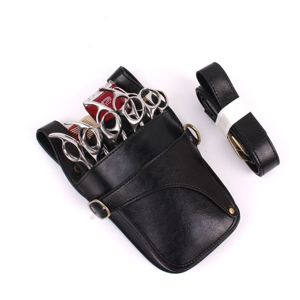 Hairdressing Tool Bag Pu Leather Barber Scissor Holster With Adjustable Belt And Multipocket Design Black 9365369180604