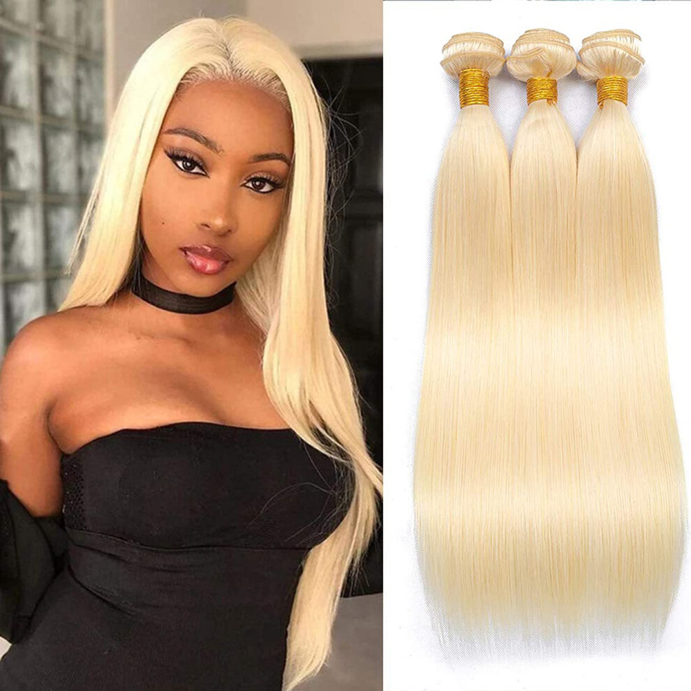 Unisex 613 Blonde Human Hair Bundles Brazilian Straight Virgin Remy Weave 30 Inch Honey Blonde Extensions