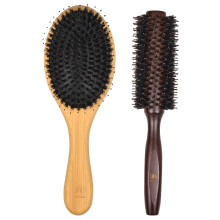 Bamboo Hair Brush Set with Paddle and Round Brushes, Wooden Hair Brush for Wet and Dry Hair Styling