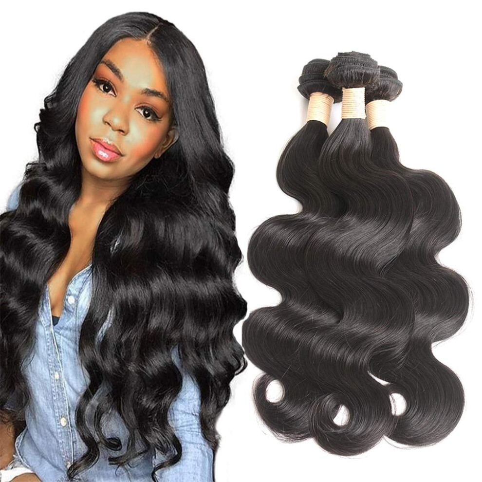 Unisex Brazilian Body Wave Virgin Human Hair Bundles 3Pcs 100% Unprocessed Remy Weave 18 Inch 1B