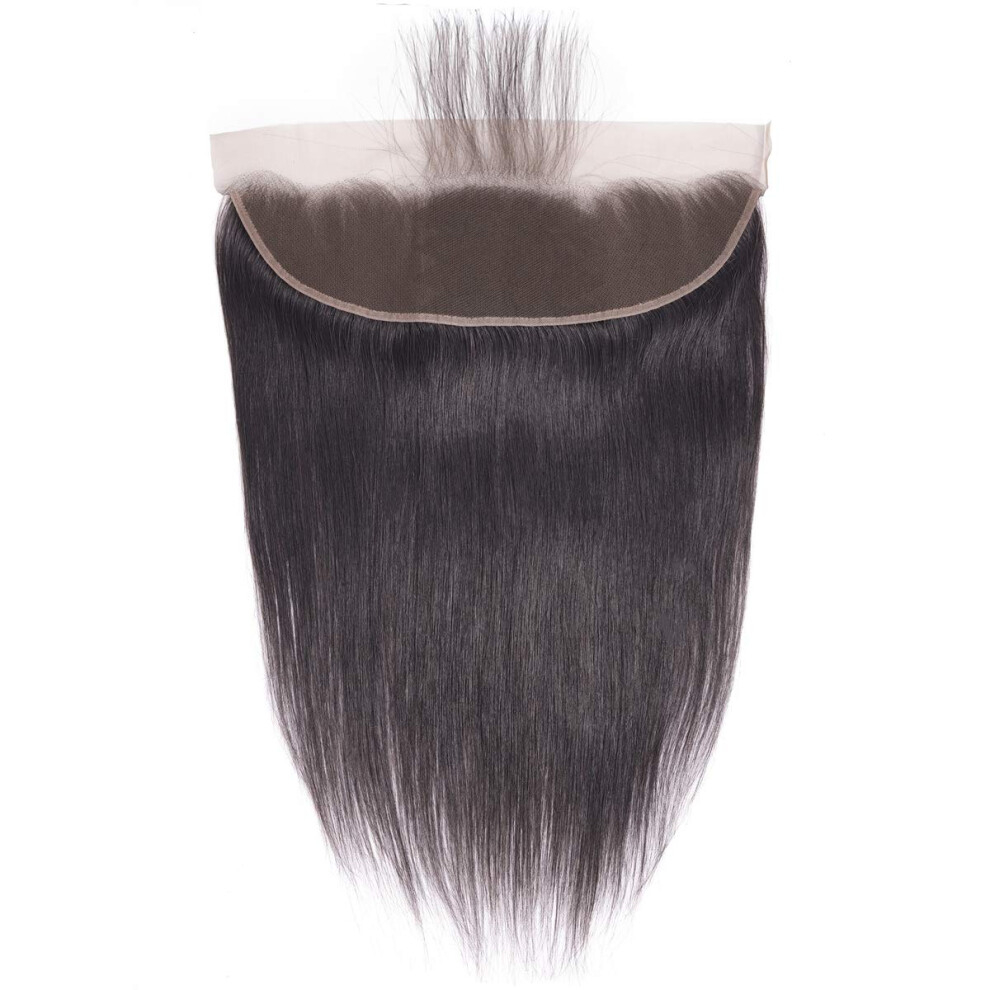 Unisex 13X4 Virgin Brazilian Straight Lace Frontal 20 Inch Human Hair Closure With Baby Hair Bleached Knots