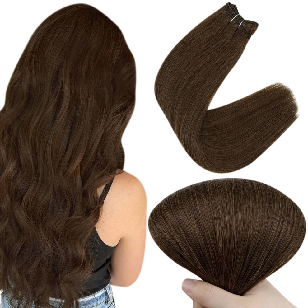 Unisex Brown 18 Inch Chocolate Human Hair Extensions Double Weft Remy Sew In For Instant Length And Volume