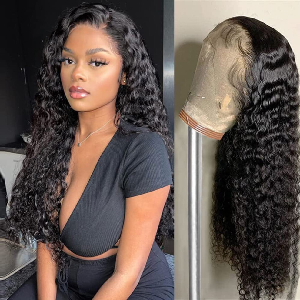 Brazilian Human Hair 360 Lace Frontal Wig Wet Wavy Transparent Lace Pre Plucked with Baby Hair 20''