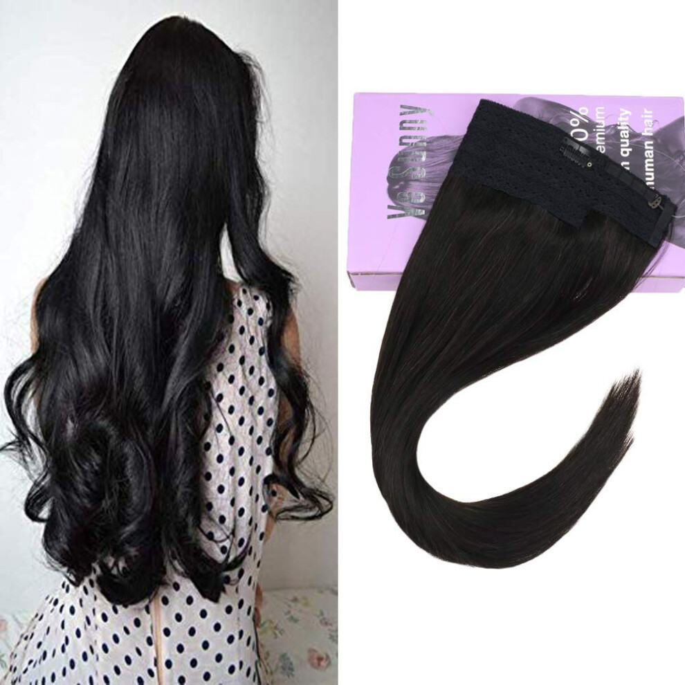 16 Inch Halo Hair Extensions Natural Black Brazilian Human Hair Invisible Crown 80g Straight