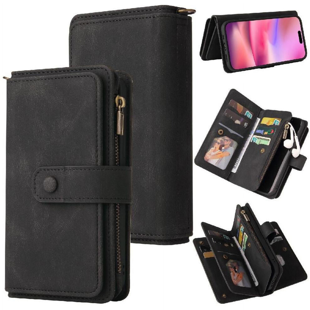 Wallet Phone Case For Compatible With Iphone 16 Fifteen Card Slots With Card Slot Stand Zipper Poket Pu Leather Magnetic Closure 9482726563631