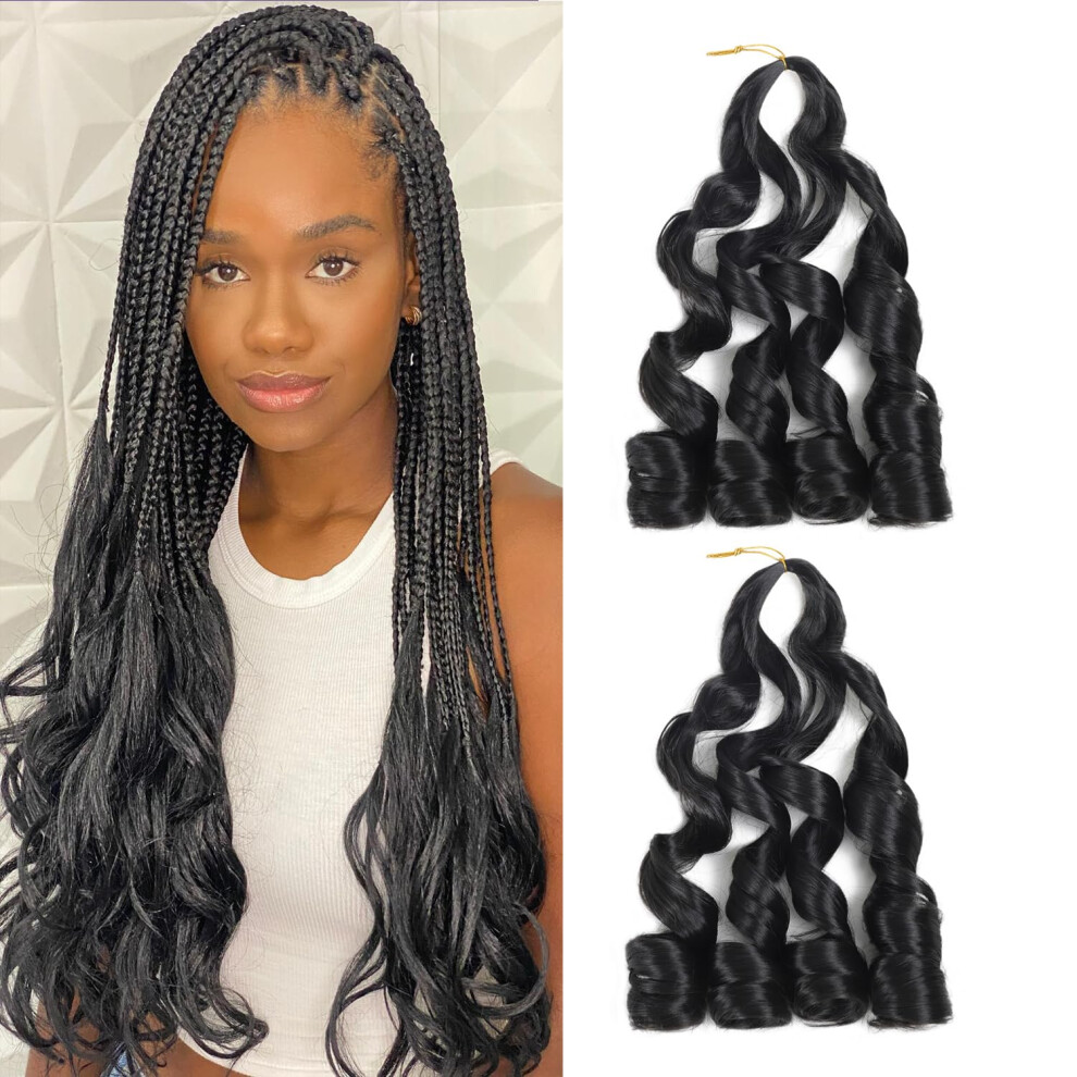 Unisex French Curl Braiding Hair 18 Inch Prestretched Loose Wave Synthetic Extensions 1B For Braids