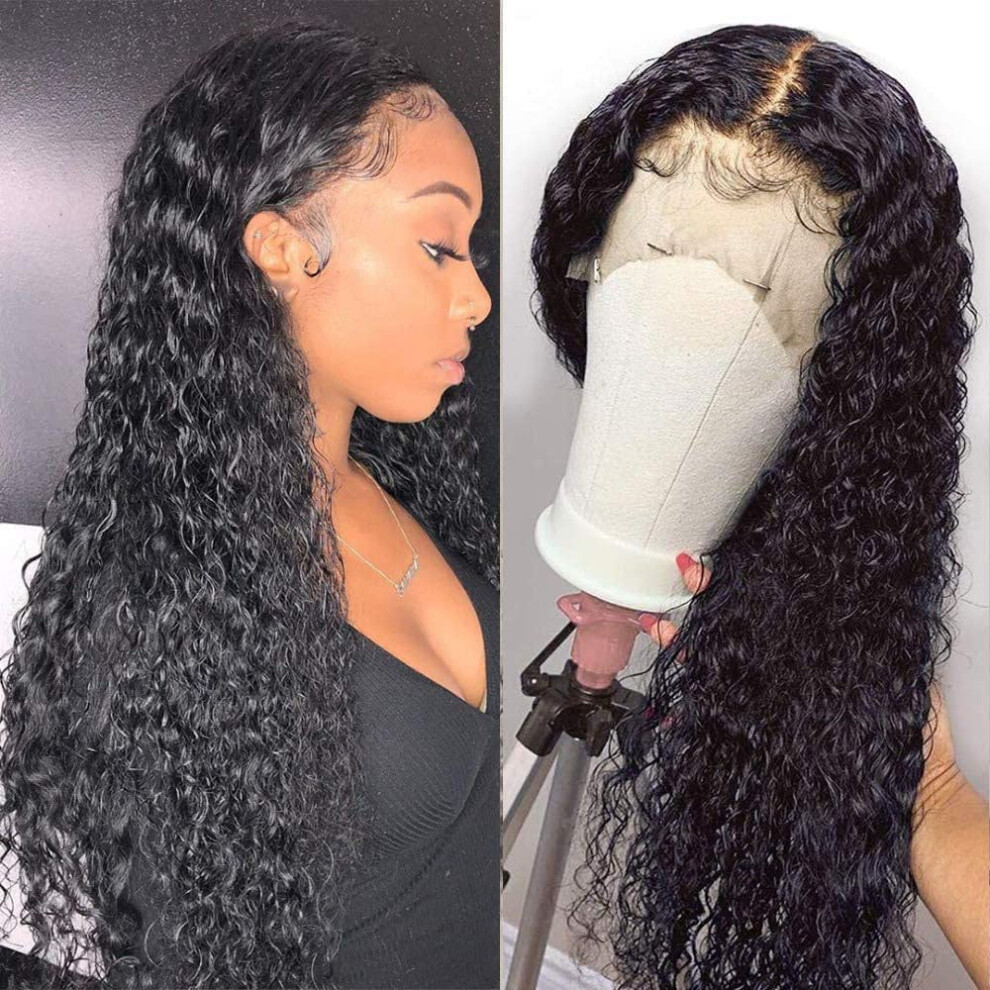 Unisex Human Hair Lace Front Wig 13X4x1 T Part Brazilian Water Wave Pre Plucked Hairline 150% Density Natural Color