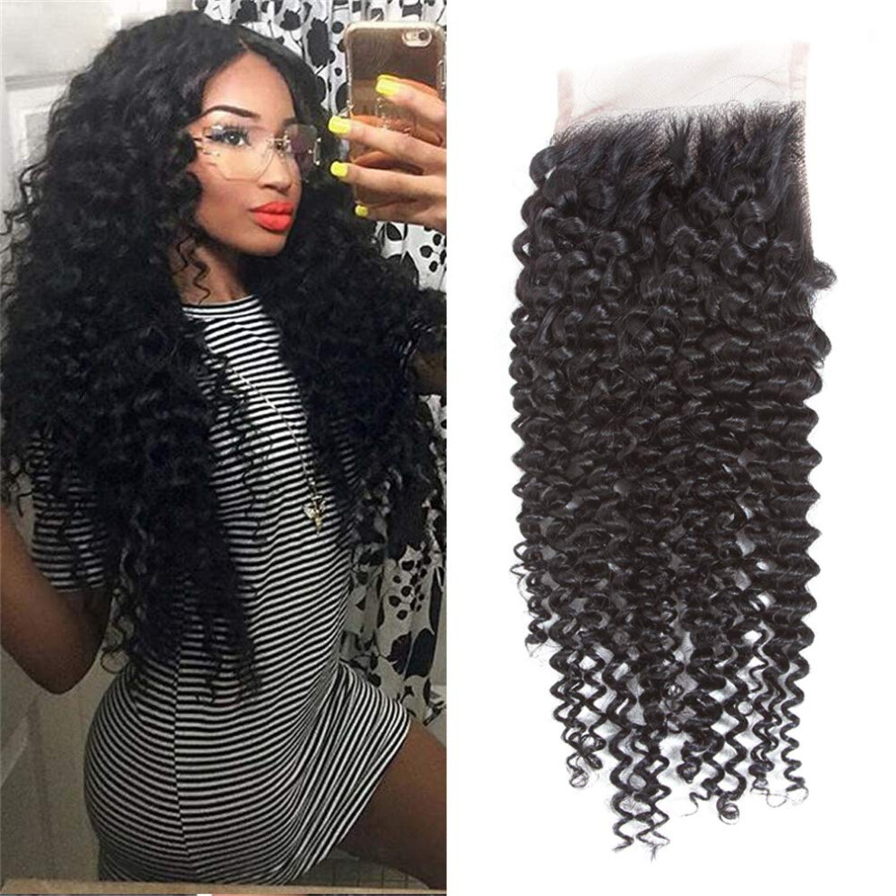 Unisex Kinky Curly Lace Closure Virgin Malaysian Hair 4X4 Swiss Lace Natural Hairline 10 Inch