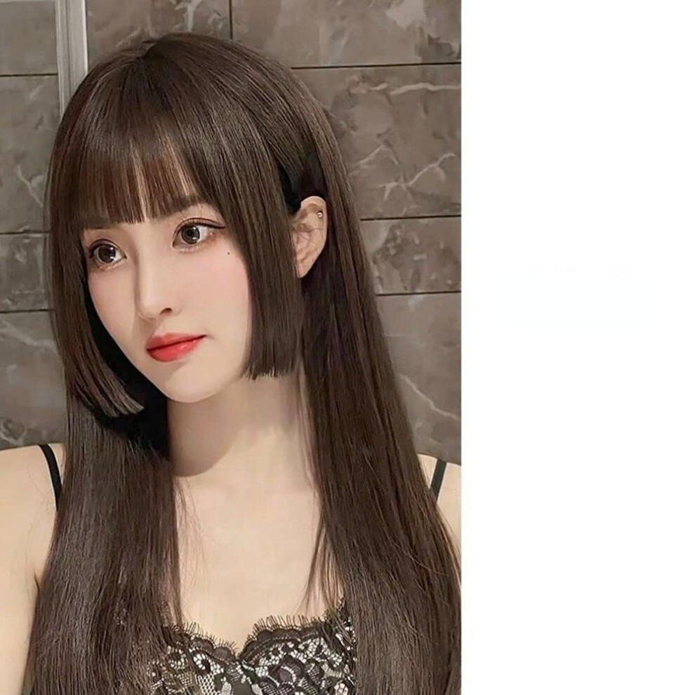 Light Brown Princess Style Hair Wig with Bangs, Synthetic Hair Extensions for Instant Volume Boost