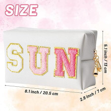 Preppy Patch Sun Cosmetic Bag, geschikt voor zonnebrandcrème en toiletartikelen, waterdichte make-uptas van PU-leer voor vrouwen en meisjes, ideaal