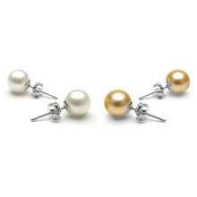 Set of 2 8mm Pearl Stud Earrings 18k White Gold Plated Brass Classic Jewelry