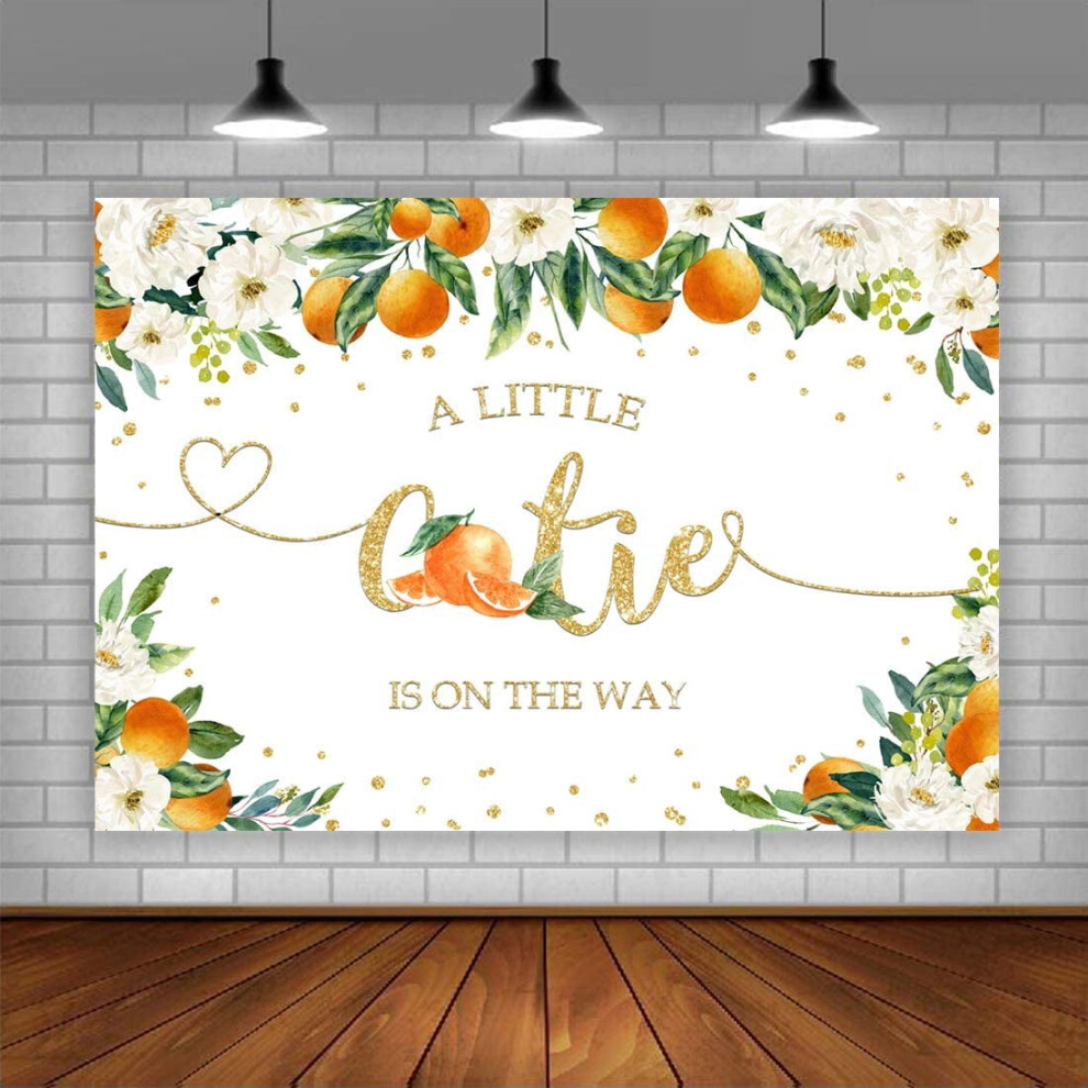 Citrus Gender Reveal Backdrop, Greenery Floral Baby Shower Photography Background, Newborn Birthday Party Banner For Girls, Photo Booth Props Orange 9425574837455