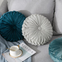 Coussin décoratif rond en velours plissé, forme citrouille, 35 cm (13,8 pouces), pour canapé, lit ou chambre.