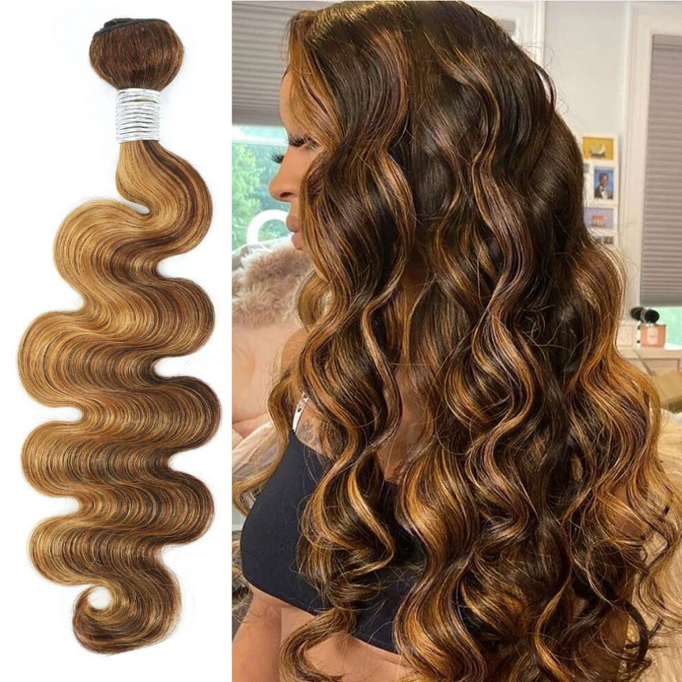 Unisex Brown Brazilian Body Wave Human Hair 26 Inch Ombre P4/27 Honey Blonde Highlight Virgin Remy Sew In Bundle