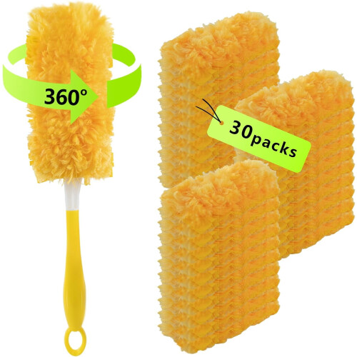 30 Packs Duster Refill for Swiffer Dusters, 360 Heavy Duty Unscented Refills with 1 Handle, Multi-Surface Disposable Electrostatic Microfiber