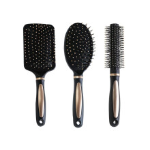 3 Piece Hair Brush Set with Detangling Comb, Ergonomic Paddle Brush for Wet and Dry Hair, Black