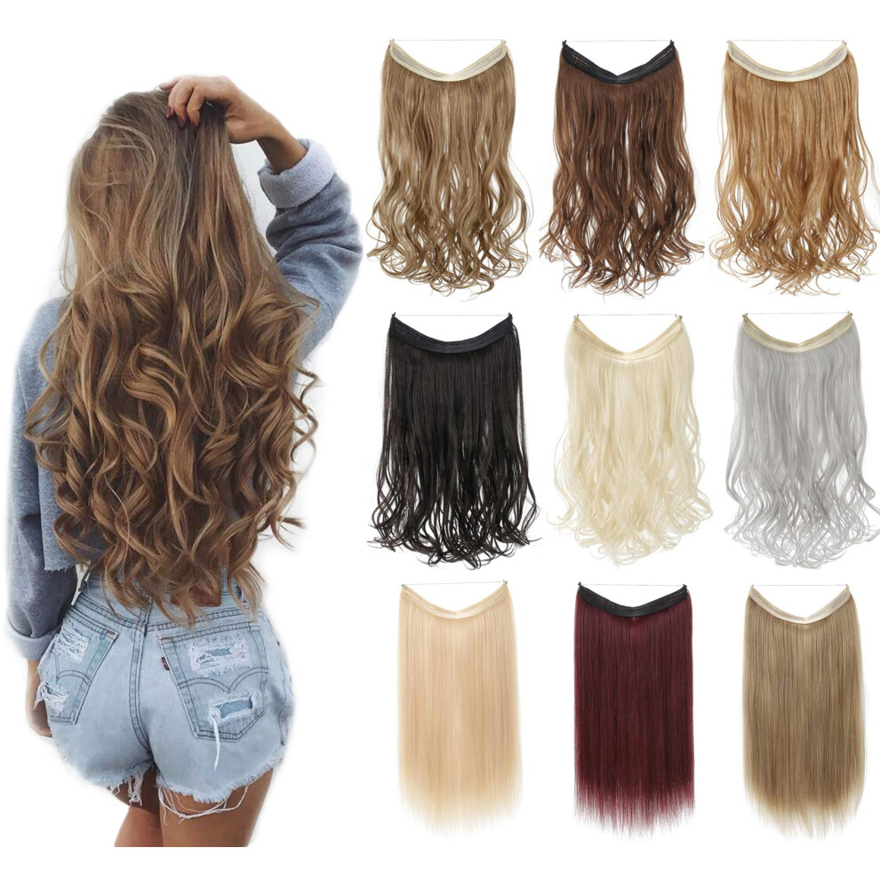 Unisex Halo Hair Extensions Bleach Blonde Synthetic Invisible Wire For Instant Volume And Seamless Blend 20'