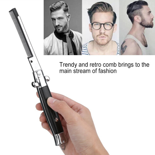 Spring Loaded Folding Comb with Dual Button Control, Retro Pocket Hair and Beard Comb for Men 2