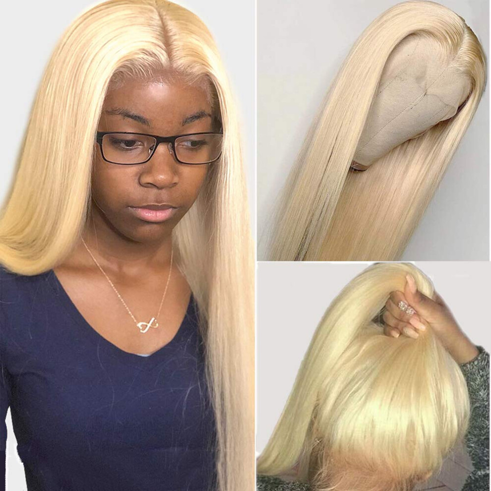613 Blonde 13x4 Human Hair Lace Front Wig Pre Plucked Baby Hair Peruvian Straight 18 Inch