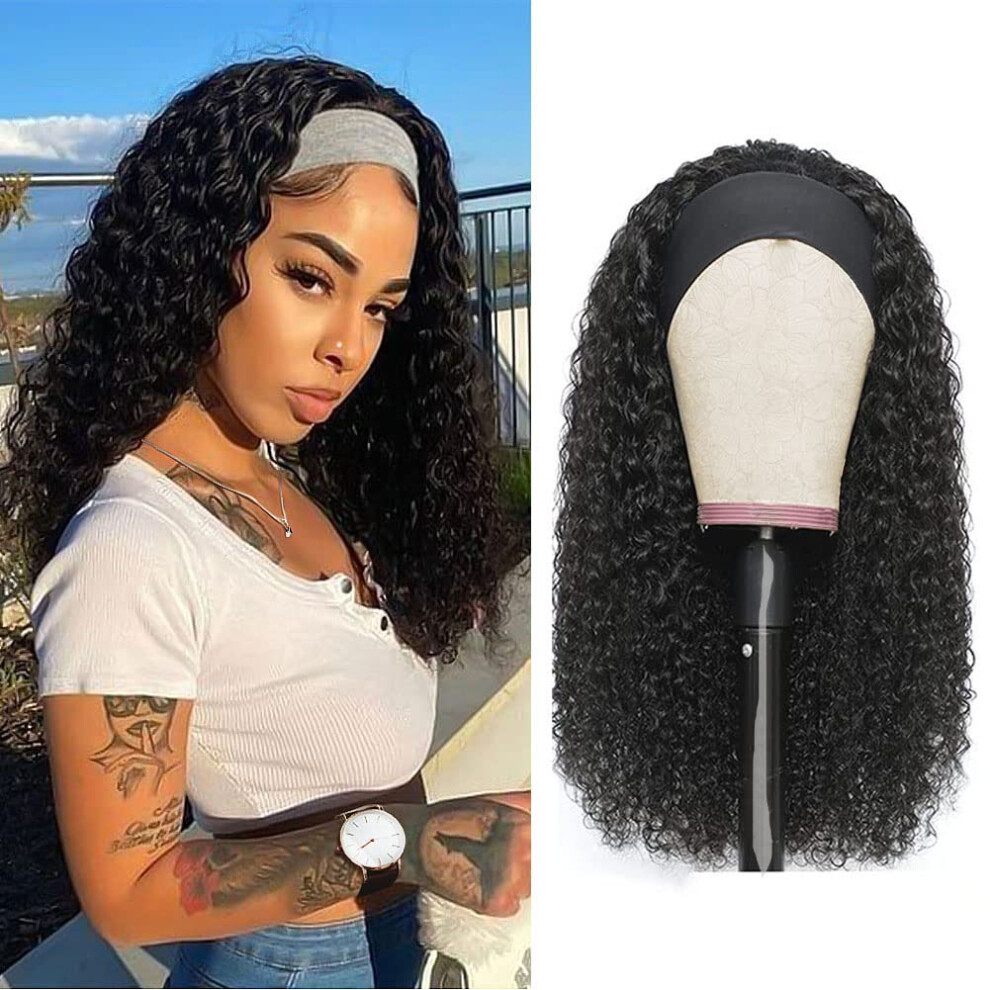 Human Hair Headband Wig 10 Inch Water Curly Glueless Style for Black Women 150 Density