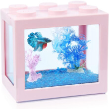 Betta Fish Tanks, 3/5 Gallon Stackable Mini Aquarium Kit with Gravel, Compatible with Seaweed Balls & Sea Monkeys, Pink