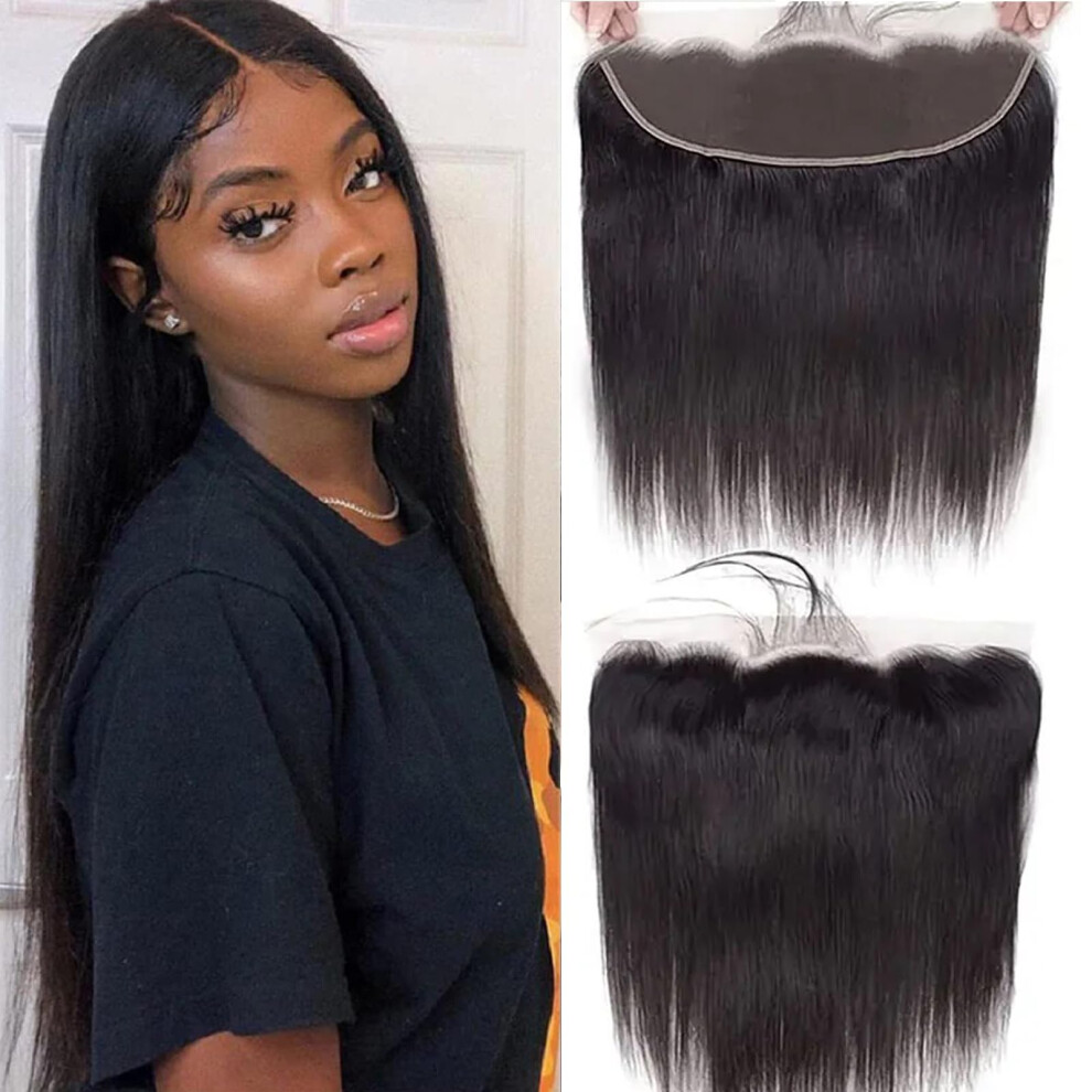 Unisex Brazilian Straight Lace Frontal 13X4 Transparent 12A Human Hair Closure Pre Plucked With Baby Hair