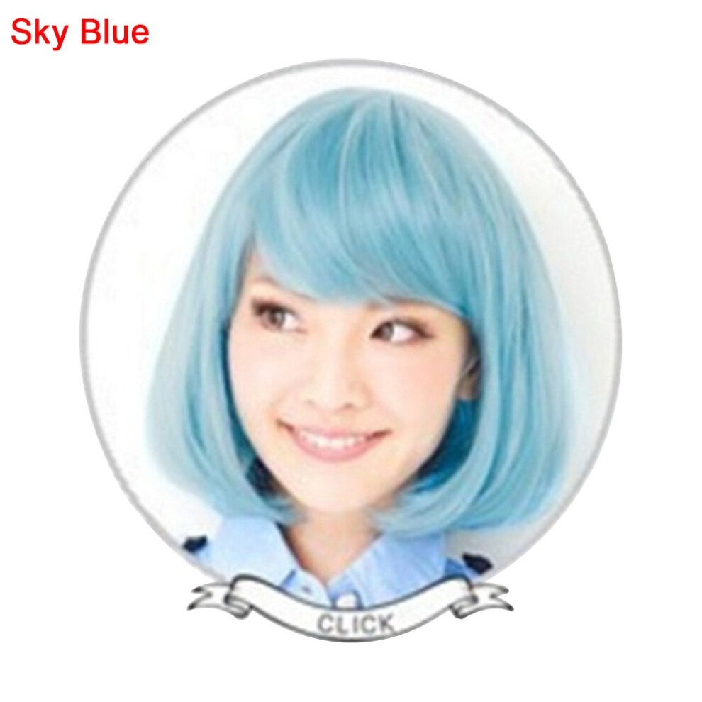 Unisex Blue Sky Short Bob Wig For Women Synthetic Fiber Cosplay Ready Hairpiece Instant Style Change