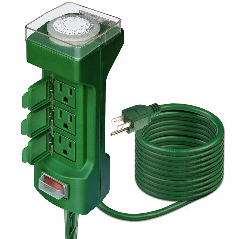 Outdoor Power Stake Timer,12 Feet 6 Outlet Weatherproof Power Strip Timer Switch 9482828746901
