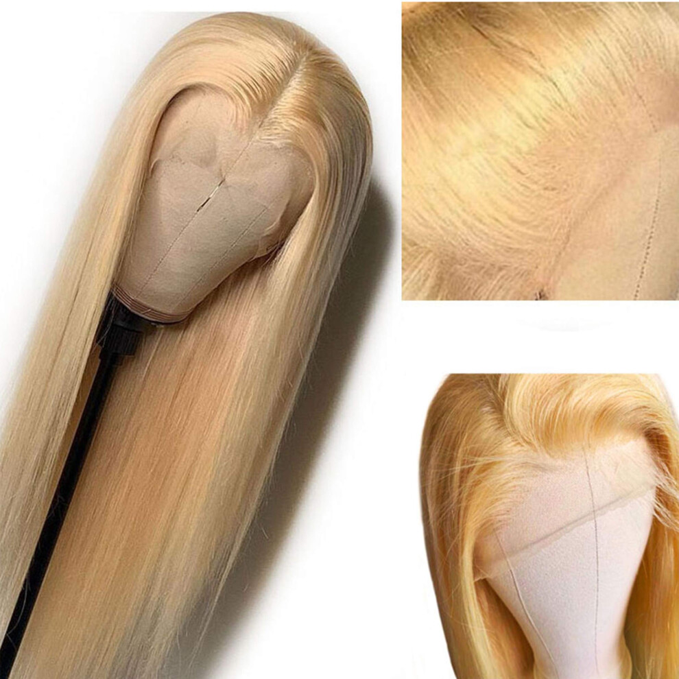Unisex 613 Lace Front Wig Blonde Human Hair Pre Plucked Bleached Knots Natural Hairline 10 Inch