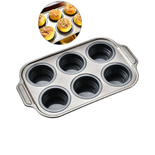 WNFJR 6-Cup Silicone Muffin Pan with Metal Frame, Easy Release Cupcake Mold for Baking