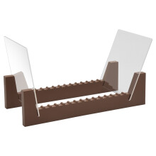 Suporte de mesa para discos de vinil com grande capacidade, em acrílico e madeira.