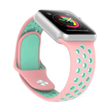 Kompatibel med Apple Watch med Apple Watch4 - 42/44/45/49 mm - HUTECHs stilige silikonrem rosa/turkis L